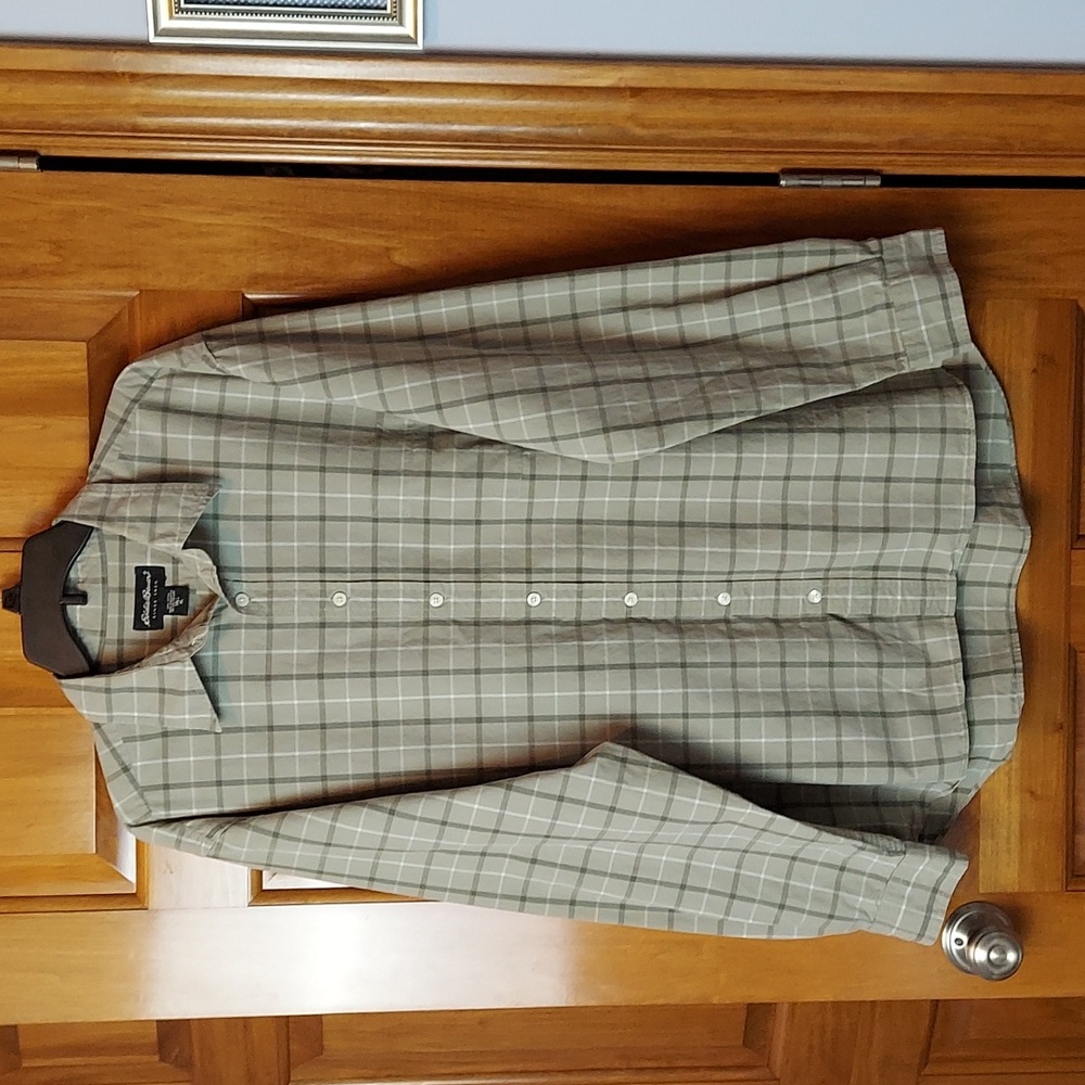 Eddie Bauer Green Plaid Casual Button Down Shirt, Pocket, Size XL Tall, EUC